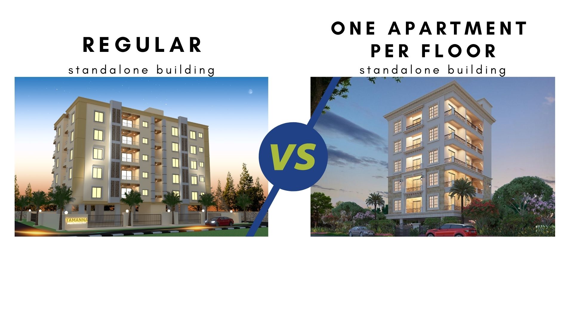 The difference in 3BHK standalone buildings like ‘Regular 3BHK flats’ Vs. ‘One apartment per floor’ 1 standalone buildings