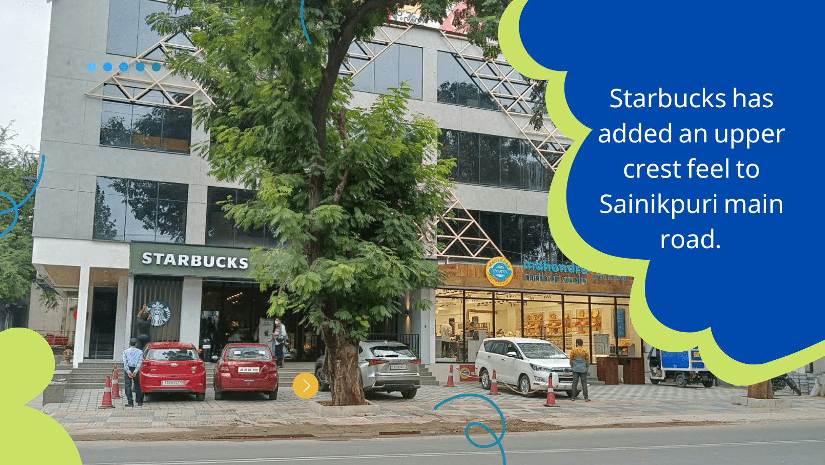 ‘Sainikpuri Main Road’ rapidly transforming into an attractive locality for home buyers in Hyderabad! 7 Starbucks has added an upper crest feel to Sainikpuri main road.